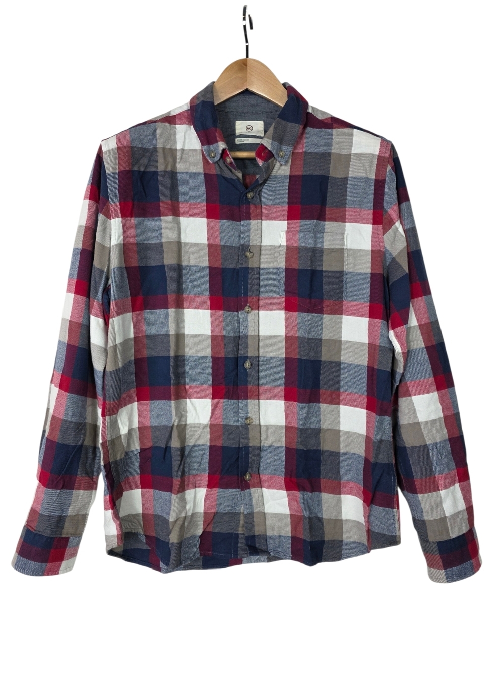 Ag Adriano Goldschmied Men's Red, Navy, White&Tan Plaid Cotton Button-Down Shirt